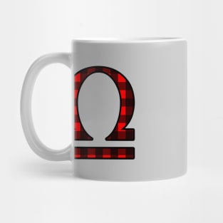 Libra Zodiac Horoscope Symbol in Black and Red Buffalo Plaid Mug